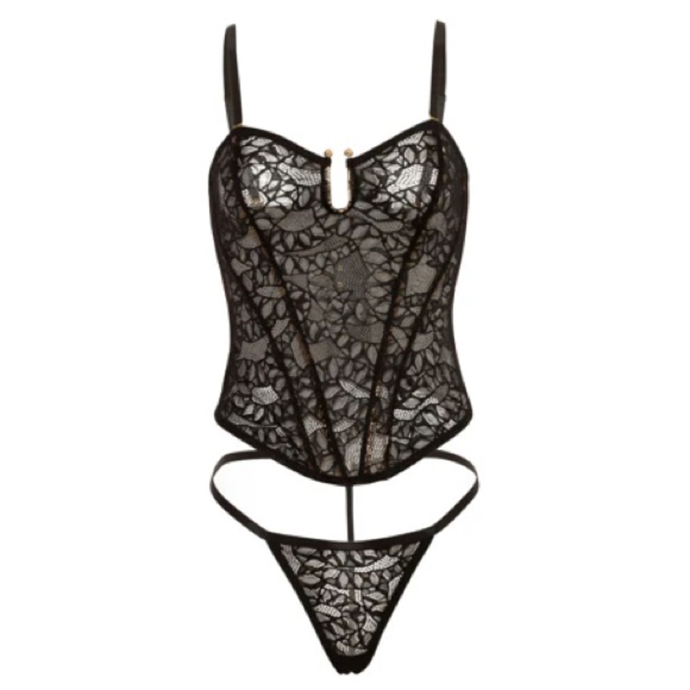 “BNWT” Kai, Black Lace Bustier with removable straps